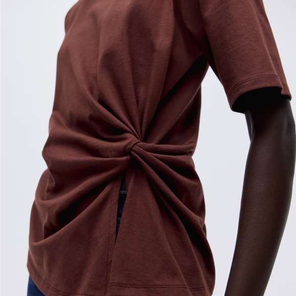 New! H&M Twist Detail T-shirt, Brown, Medium - Picture 2 of 9